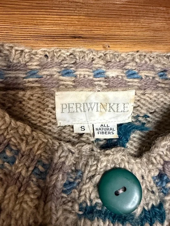 Periwinkle Vintage Wool Blend Cardigan Neutral Knit Button Front Cottagecore - Picture 2 of 6